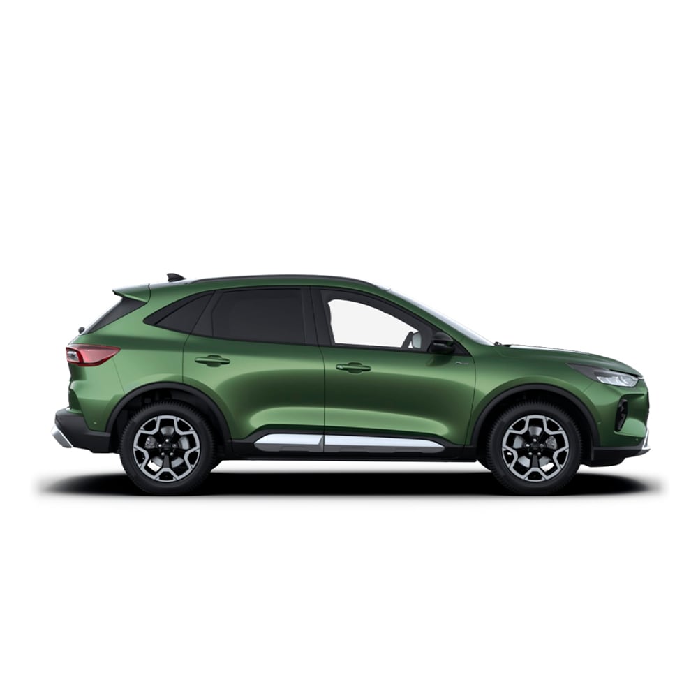 Ein grünes Ford Kuga Full-Hybrid-Fahrzeug.